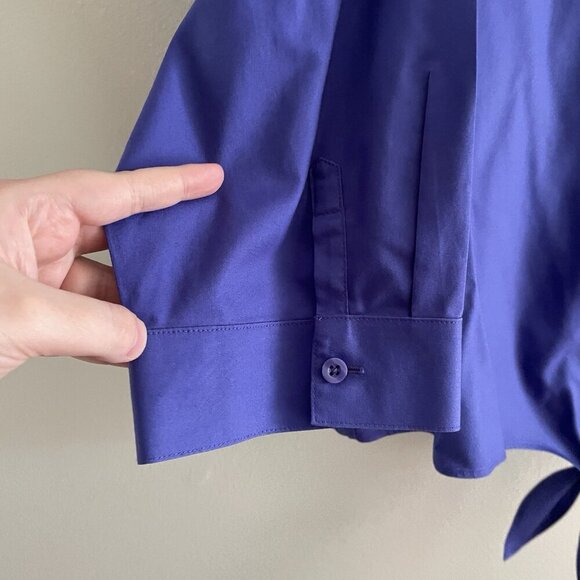 Chicos Women 3 US XL Purple Cotton Wrinkle Resistant Button Up Tie Front Shirt - Picture 4 of 11